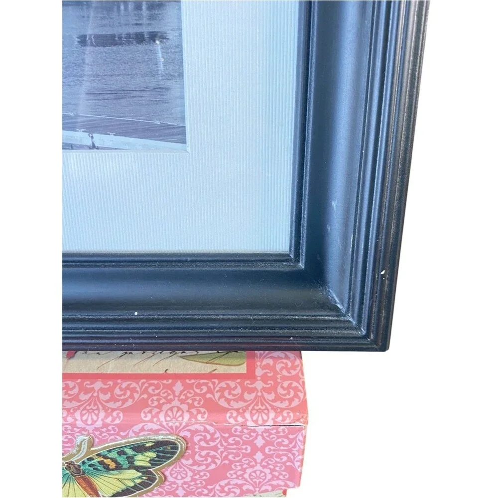 Square Wooden Picture Frame Easel Back or Hanging Black Frame with White Matting